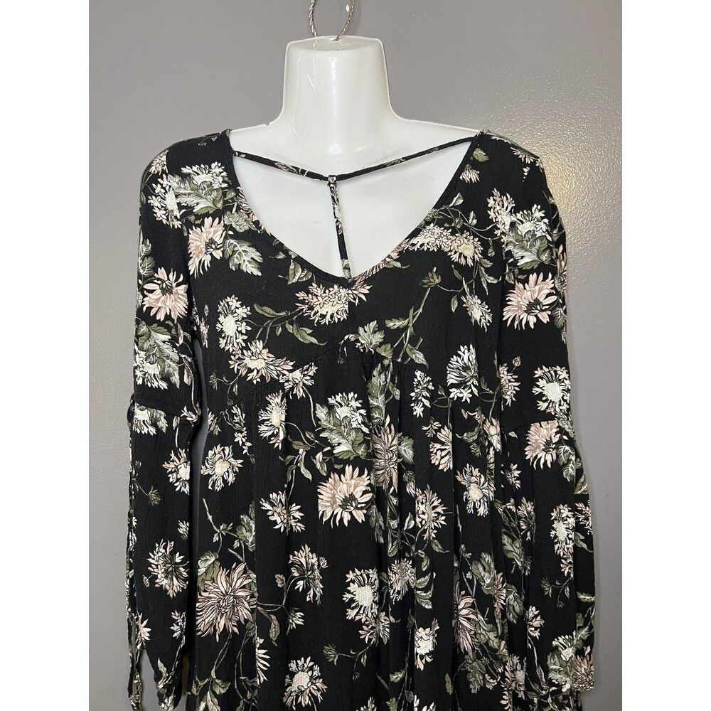 American Eagle Outfitters Dress Womens Medium Long Black Floral Boho Long Sleeve
